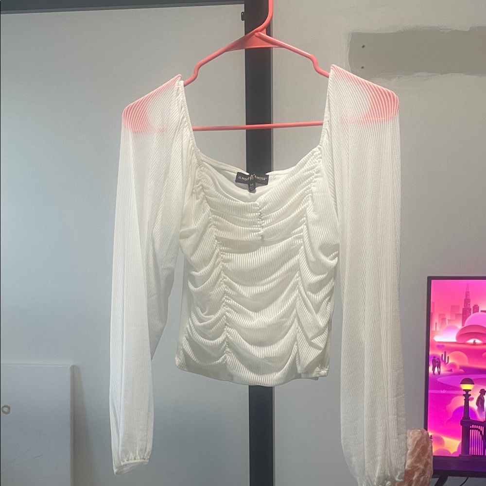 Almost Famous White Ruched Crop Top